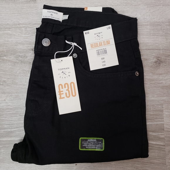 TOPMAN black regular slim jeans 30 x 30 - Picture 2 of 7